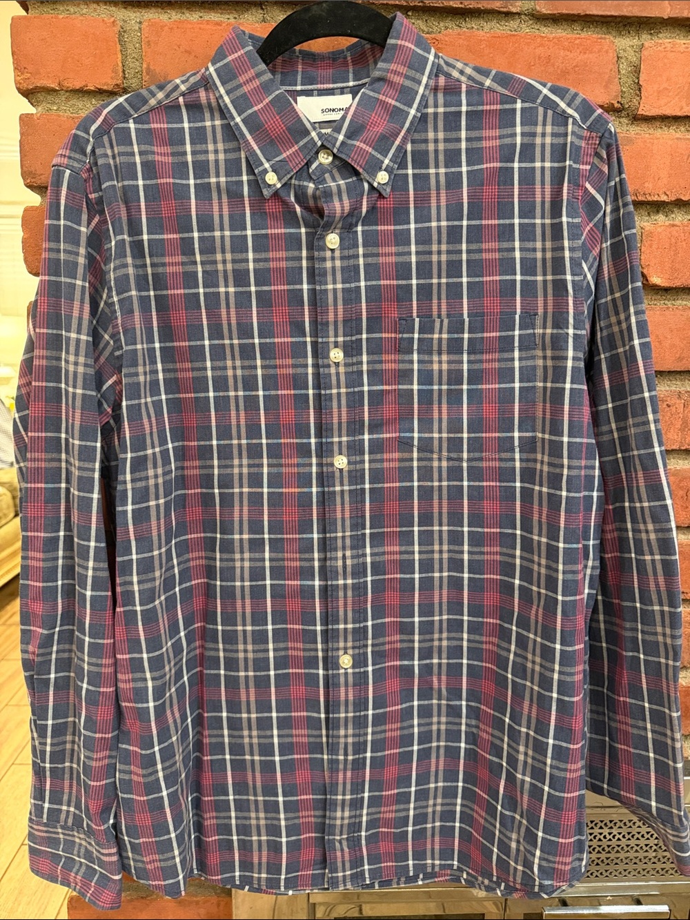 Sonoma Blue and Pink Plaid Button-Down Shirt